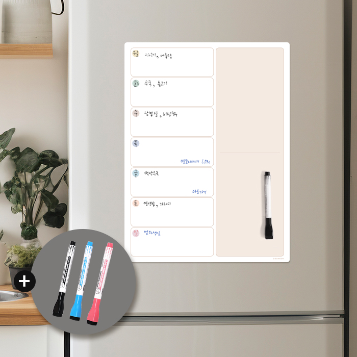 붙이는 냉장고 고무자석보드(ver.2)+세필펜 3종 세트